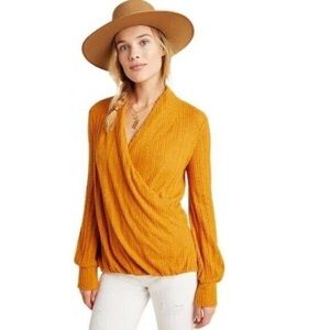 Anthropologie Maeve Rafela Hacci Surplice Top Women's Oversized Small EUC